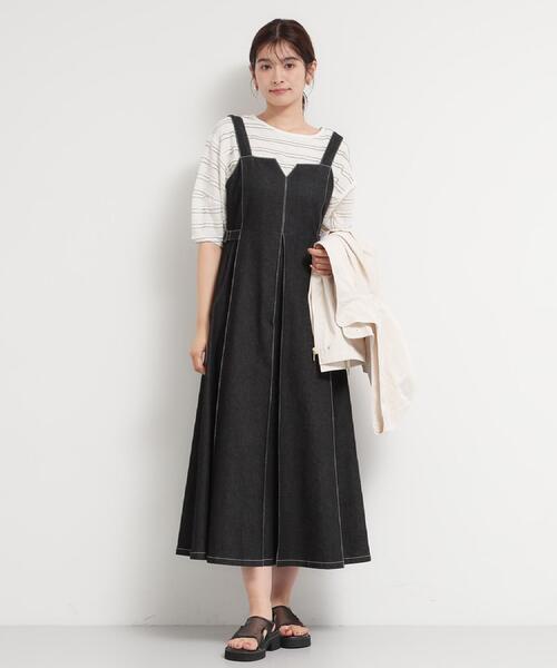 THE SHOP TK （ザ ショップ ティーケー ）の「シーズンレスで着られる デニムステッチジャンスカ（ワンピース・レディース・ブラック/ネイビー・11/13/12）」の3枚目の写真