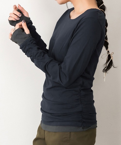 MARAI(マーライ)の「フェイクレイヤード長袖カットソー(Tシャツ/カットソー・レディース・モカ/ネイビー/ホワイト/ブルーグリーン/ワイン/カーキ/ブラック/チャコールグレー/ブルー/杢グレー・3L/L/LL/M/4L)」の8枚目の写真