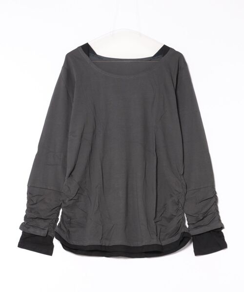 MARAI(マーライ)の「フェイクレイヤード長袖カットソー(Tシャツ/カットソー・レディース・モカ/ネイビー/ホワイト/ブルーグリーン/ワイン/カーキ/ブラック/チャコールグレー/ブルー/杢グレー・3L/L/LL/M/4L)」の18枚目の写真