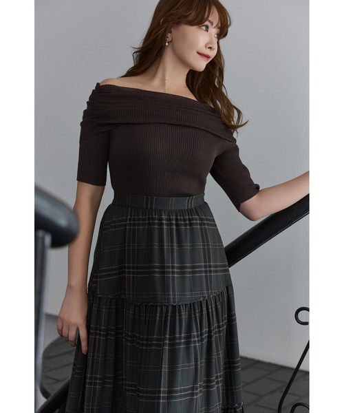 Her lip to(ハーリップトゥー)の「Gathered Rib Knit Top(ニット/セーター・レディース・ボルドー/ブラック/ブラウン系・FREE)」の1枚目の写真