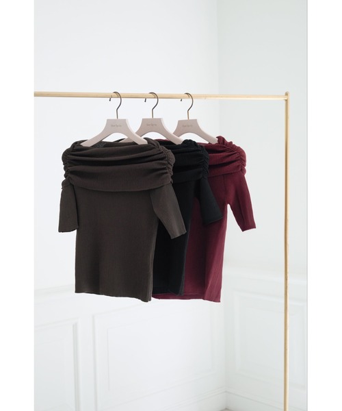 Her lip to(ハーリップトゥー)の「Gathered Rib Knit Top(ニット/セーター・レディース・ボルドー/ブラック/ブラウン系・FREE)」の6枚目の写真