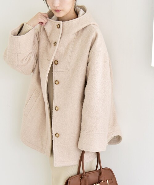 セール】quaranciel: スタンドカラー フーデット ミディ コート