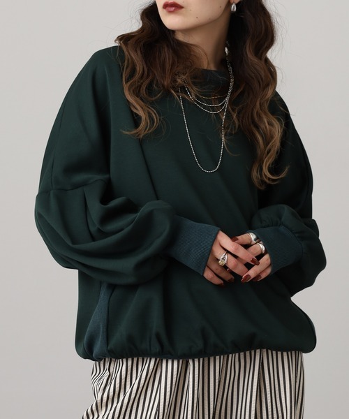 FUNALIVE(ファンアライブ)の「ニット×リブ切替タック袖Tシャツ(Tシャツ/カットソー・レディース・ベージュ/ブラック/グレー/キャメル/グリーン・FREE)」の4枚目の写真