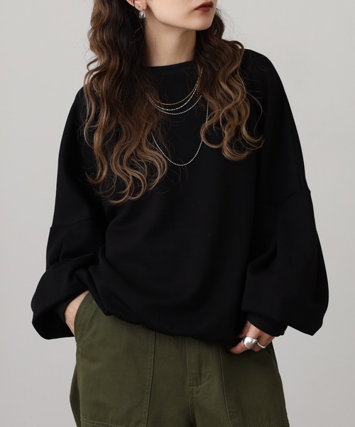FUNALIVE(ファンアライブ)の「ニット×リブ切替タック袖Tシャツ(Tシャツ/カットソー・レディース・ベージュ/ブラック/グレー/キャメル/グリーン・FREE)」の2枚目の写真