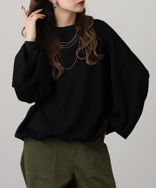 FUNALIVE(ファンアライブ)の「ニット×リブ切替タック袖Tシャツ(Tシャツ/カットソー・レディース・ベージュ/ブラック/グレー/キャメル/グリーン・FREE)」の6枚目の写真