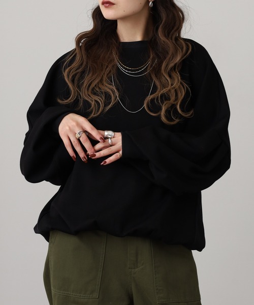 FUNALIVE(ファンアライブ)の「ニット×リブ切替タック袖Tシャツ(Tシャツ/カットソー・レディース・ベージュ/ブラック/グレー/キャメル/グリーン・FREE)」の7枚目の写真