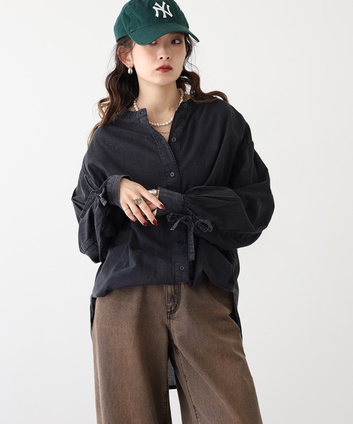 mitis(ミティス)の「mitis 硫化染め 袖ドロストシャツ(シャツ/ブラウス・レディース・ネイビー/カーキ/ブラック・M)」の1枚目の写真