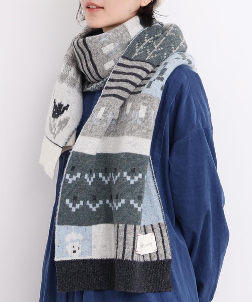 l'atelier du savon（アトリエドサボン）の「_カラフルジャガード　ふとマフラー（ストール/ショール・レディース・ブラウン/グレー・FREE）」の2枚目の写真