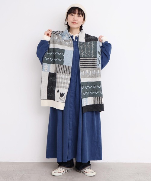 l'atelier du savon（アトリエドサボン）の「_カラフルジャガード　ふとマフラー（ストール/ショール・レディース・ブラウン/グレー・FREE）」の3枚目の写真