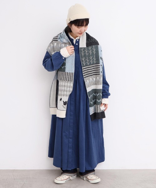 l'atelier du savon（アトリエドサボン）の「_カラフルジャガード　ふとマフラー（ストール/ショール・レディース・ブラウン/グレー・FREE）」の6枚目の写真