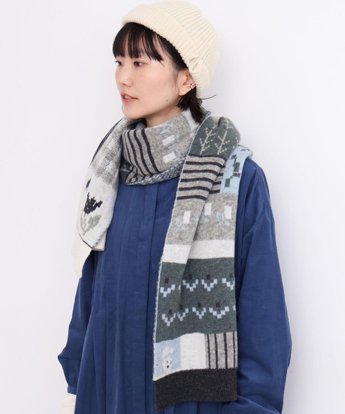 l'atelier du savon（アトリエドサボン）の「_カラフルジャガード　ふとマフラー（ストール/ショール・レディース・ブラウン/グレー・FREE）」の12枚目の写真