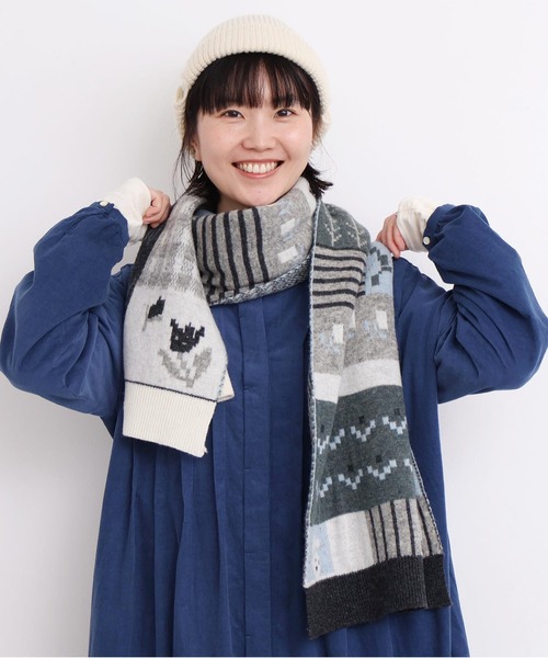 l'atelier du savon（アトリエドサボン）の「_カラフルジャガード　ふとマフラー（ストール/ショール・レディース・ブラウン/グレー・FREE）」の13枚目の写真