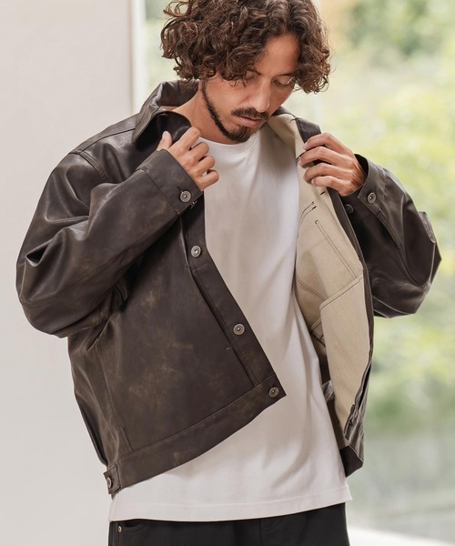 mj11206-ヴィンテージライクシンセティックレザーGジャン（ブルゾン