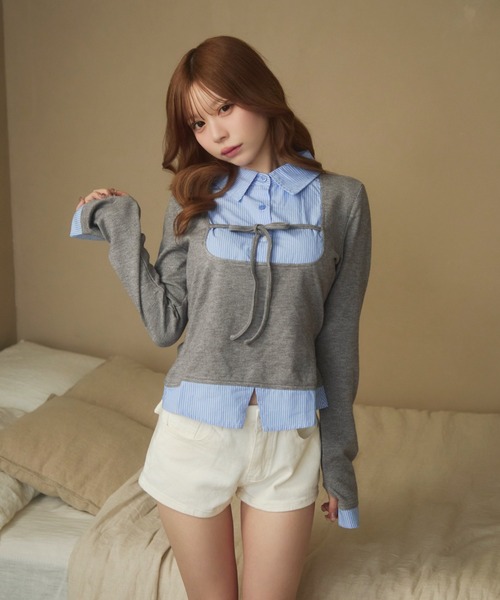 ストライプシャツドッキングニット（ニット/セーター）｜TITTY&CO