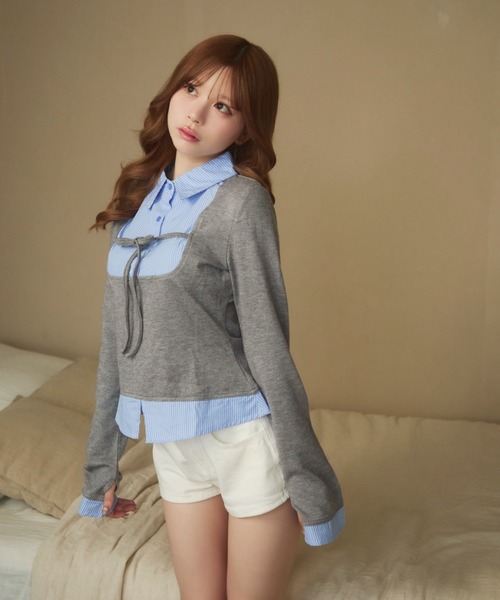 AD2006✨コムデギャルソン　異素材ドッキング　ニット　ストライプシャツ　S AD2006✨コムデギャルソン 異素材ドッキング ニット ストライプシャツ