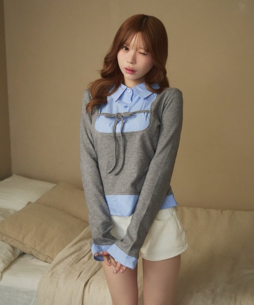 ストライプシャツドッキングニット（ニット/セーター）｜TITTY&CO