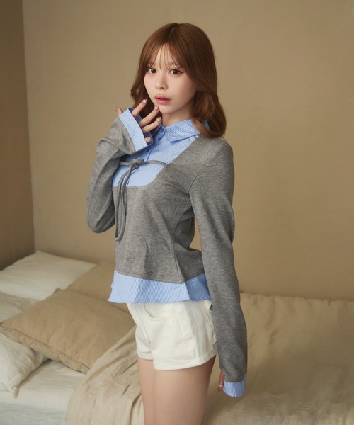 TITTY&CO.（ティティーアンドコー）の「ストライプシャツドッキングニット（ニット/セーター・レディース・ブラック/グレー・FREE）」の22枚目の写真