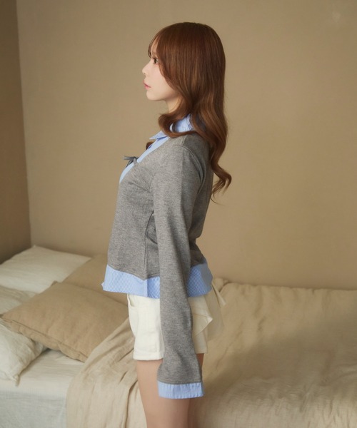 TITTY&CO.（ティティーアンドコー）の「ストライプシャツドッキングニット（ニット/セーター・レディース・ブラック/グレー・FREE）」の4枚目の写真