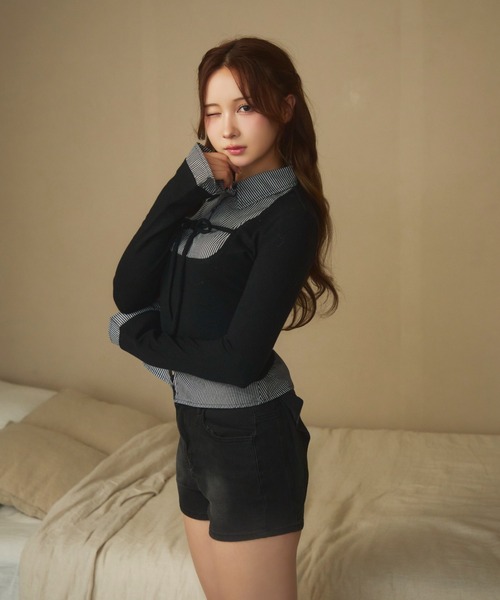 ストライプシャツドッキングニット（ニット/セーター）｜TITTY&CO