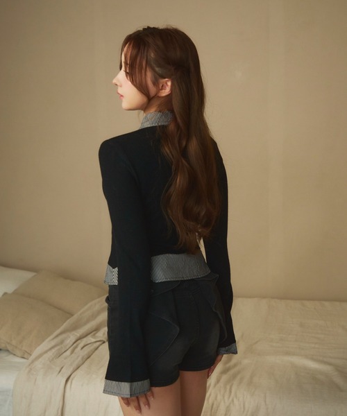 TITTY&CO.（ティティーアンドコー）の「ストライプシャツドッキングニット（ニット/セーター・レディース・ブラック/グレー・FREE）」の12枚目の写真