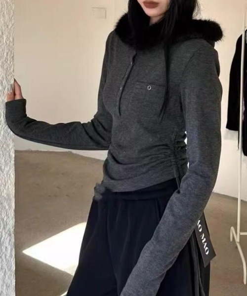 GEMEDA（ジェメダ）の「【秋冬新作】フェイクファーフード付きカットソー（Tシャツ/カットソー・レディース・グレー/ダークグレー・M）」の11枚目の写真
