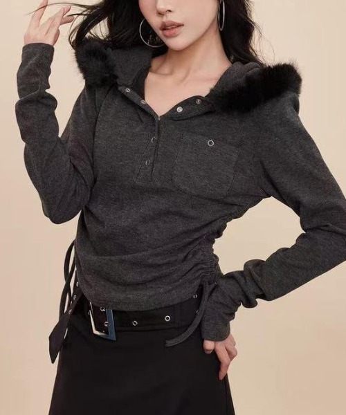 GEMEDA（ジェメダ）の「【秋冬新作】フェイクファーフード付きカットソー（Tシャツ/カットソー・レディース・グレー/ダークグレー・M）」の12枚目の写真