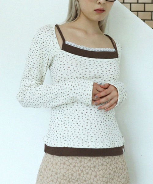 UGLY SHADOW（アグリーシャドウ）の「【Uglyshadow】FLOWER LAYERED T-SHIRT / 【アグリーシャドウ】フラワーレイヤード長袖Ｔシャツ（Tシャツ/カットソー・レディース・ブルー/グレー/アイボリー・ONE SIZE）」の7枚目の写真