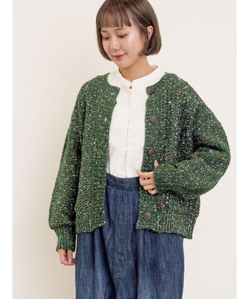 Samansa Mos2（サマンサ モスモス）の「カラーネップローゲージカーディガン（カーディガン/ボレロ・レディース・チャコールグレー/グリーン/ブラウン/キナリ・F）」の4枚目の写真