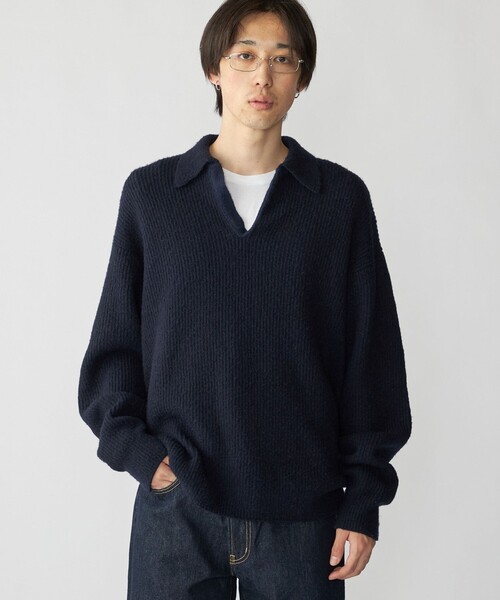 City Ambient Products（シティアンビエントプロダクツ）の「City Ambient Products: AZE スキッパー ポロシャツ（ニット/セーター・メンズ・ブラウン/ネイビー・SMALL/MEDIUM/LARGE）」の2枚目の写真