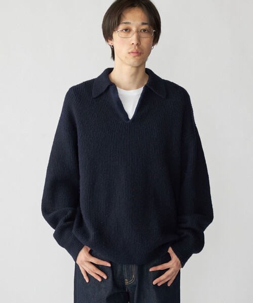 City Ambient Products（シティアンビエントプロダクツ）の「City Ambient Products: AZE スキッパー ポロシャツ（ニット/セーター・メンズ・ブラウン/ネイビー・SMALL/MEDIUM/LARGE）」の9枚目の写真