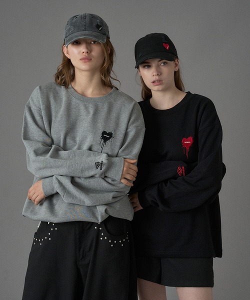 【 umbro✖️oncily】HEART LOGO スウェット　ブラックM UMBRO 】HEART LOGO DRAW CODE SWEAT / ハートロゴドローコード