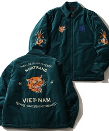 ヴィンテージ　スカジャン カーキL 東洋スカジャン「BLACK TIGER×GOLD DRAGON」リバーシブルアセテート