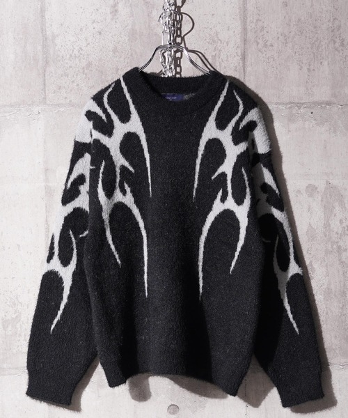 1111clothing(ワンフォークロージング)の「トライバル柄 ルーズ フェザーニット / Tribal Pattern Loose Feather Knit(ニット/セーター・メンズ・ブラック系1/ボルドー/ナチュラル/ブラック系2・M/L)」の18枚目の写真