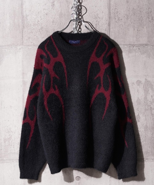 1111clothing(ワンフォークロージング)の「トライバル柄 ルーズ フェザーニット / Tribal Pattern Loose Feather Knit(ニット/セーター・メンズ・ブラック系1/ボルドー/ナチュラル/ブラック系2・M/L)」の20枚目の写真