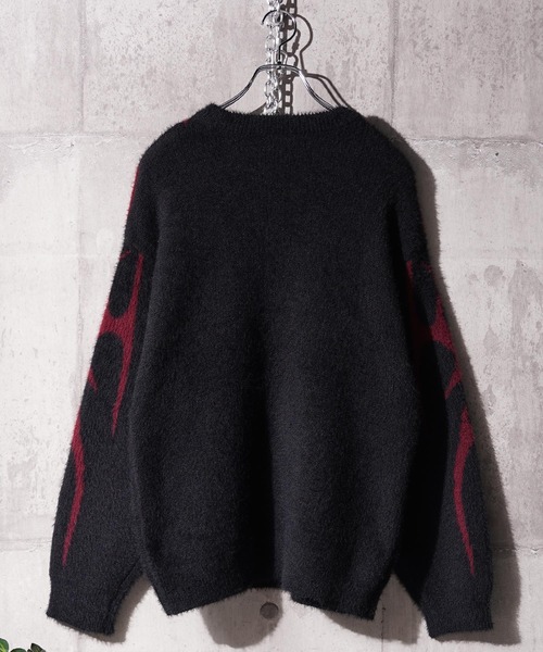 1111clothing(ワンフォークロージング)の「トライバル柄 ルーズ フェザーニット / Tribal Pattern Loose Feather Knit(ニット/セーター・メンズ・ブラック系1/ボルドー/ナチュラル/ブラック系2・M/L)」の21枚目の写真