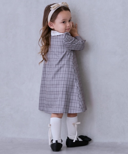 petit main（プティマイン）の「【セミフォーマル】衿つき長袖ワンピース（ワンピース・キッズ・ネイビー/ベージュ・130cm/90cm/120cm/110cm/100cm）」の4枚目の写真