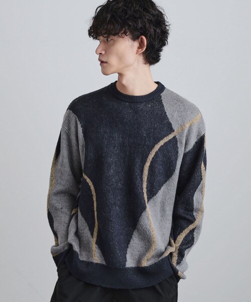 tk.TAKEO KIKUCHI（ティーケータケオキクチ）の「コンプリケートラインアートプルオーバー（ニット/セーター・メンズ・ブラック/オフホワイト/ブルー系その他・02/03）」の3枚目の写真