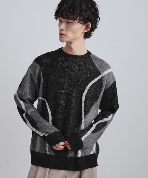 tk.TAKEO KIKUCHI（ティーケータケオキクチ）の「コンプリケートラインアートプルオーバー（ニット/セーター・メンズ・ブラック/オフホワイト/ブルー系その他・02/03）」の2枚目の写真