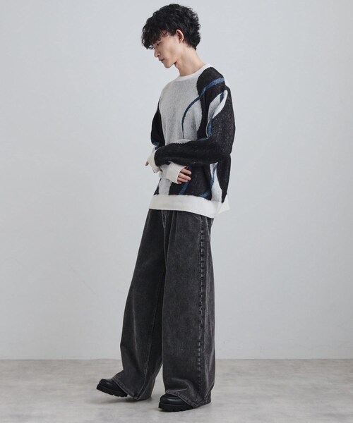 tk.TAKEO KIKUCHI（ティーケータケオキクチ）の「コンプリケートラインアートプルオーバー（ニット/セーター・メンズ・ブラック/オフホワイト/ブルー系その他・02/03）」の6枚目の写真