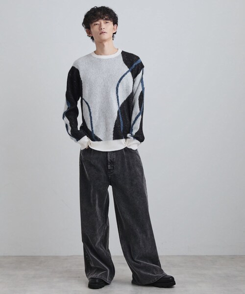 tk.TAKEO KIKUCHI（ティーケータケオキクチ）の「コンプリケートラインアートプルオーバー（ニット/セーター・メンズ・ブラック/オフホワイト/ブルー系その他・02/03）」の7枚目の写真