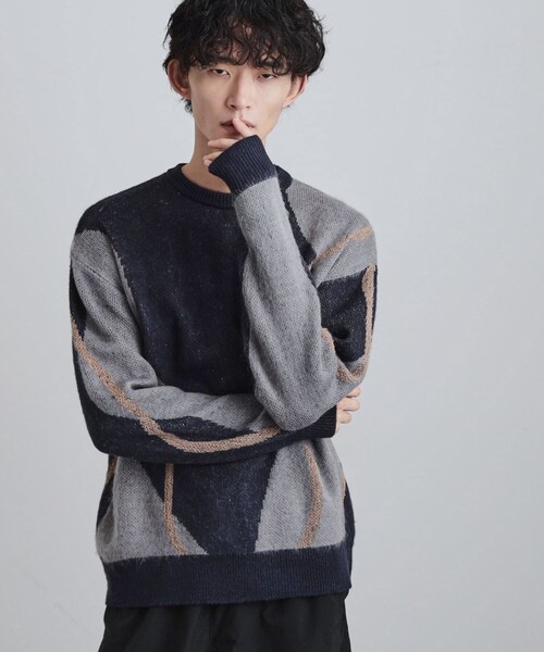 tk.TAKEO KIKUCHI（ティーケータケオキクチ）の「コンプリケートラインアートプルオーバー（ニット/セーター・メンズ・ブラック/オフホワイト/ブルー系その他・02/03）」の9枚目の写真