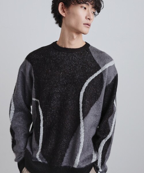 tk.TAKEO KIKUCHI（ティーケータケオキクチ）の「コンプリケートラインアートプルオーバー（ニット/セーター・メンズ・ブラック/オフホワイト/ブルー系その他・02/03）」の13枚目の写真