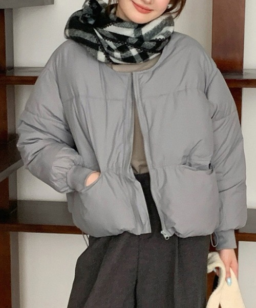 セール】ノーカラー中綿ショートジャケット（ダウンジャケット/コート