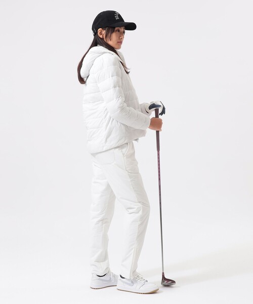 BEAMS GOLF(ビームスゴルフ)の「BEAMS GOLF ORANGE LABEL / レオフィール(R)フード付き 中綿 ハイブリッド ブルゾン(撥水)(ブルゾン・レディース・ホワイト/ブラック・LARGE/SMALL/MEDIUM)」の4枚目の写真