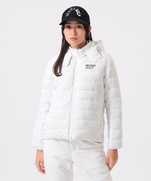BEAMS GOLF(ビームスゴルフ)の「BEAMS GOLF ORANGE LABEL / レオフィール(R)フード付き 中綿 ハイブリッド ブルゾン(撥水)(ブルゾン・レディース・ホワイト/ブラック・LARGE/SMALL/MEDIUM)」の5枚目の写真