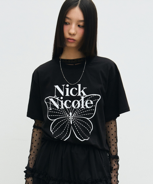 NICK&NICOLE(ニックアンドニコール)の「BIG BUTTERFLY SLEEVE TOP_BLACK WHITE(Tシャツ/カットソー・レディース・その他・FREE)」の1枚目の写真