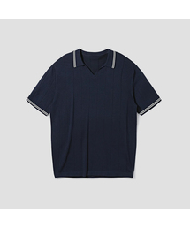 AGOD（エージーオーディー）の「V-neck collar short sleeve shirt knit [Navy]（ニット/セーター・メンズ）」