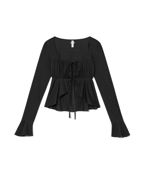 Kijun(キジュン)の「Shirring Tie Blouse Black(シャツ/ブラウス・レディース・その他・SMALL)」の1枚目の写真
