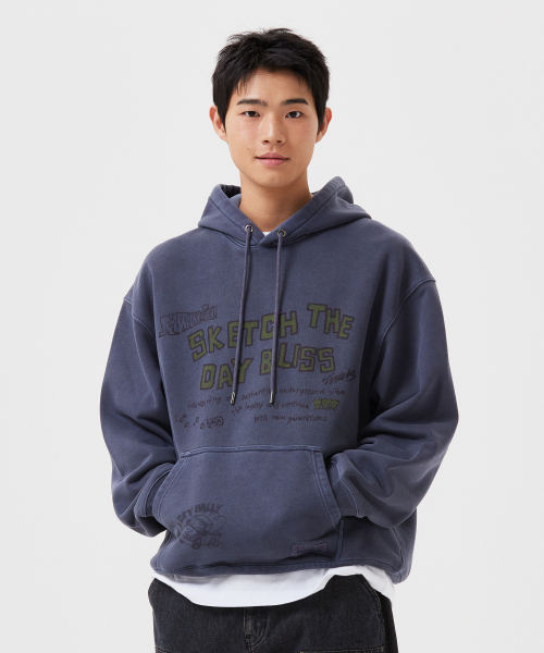 Wacky WiLLy(ワッキーウィリー)の「ダイングタイポグラフィックフードスウェットブルー(パーカー・レディース・その他・SMALL/MEDIUM/LARGE/X-LARGE)」の1枚目の写真