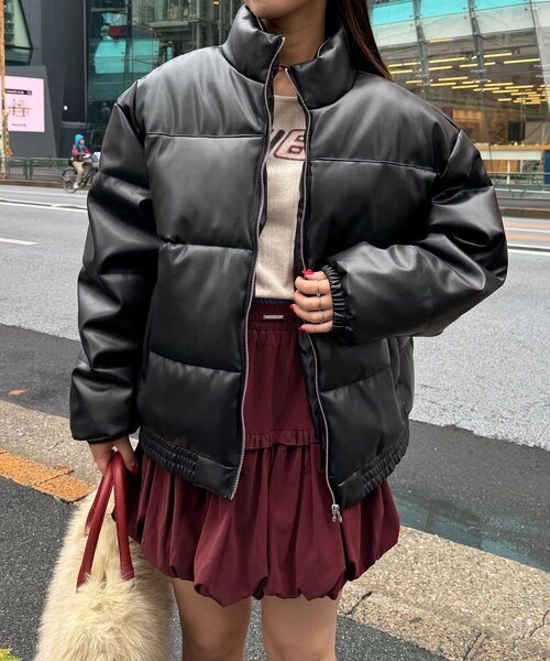 CIAOPANIC(チャオパニック)の「フェイクレザーパフジャケット(ブルゾン・レディース・ブラウン/ブラック・FREE)」の3枚目の写真